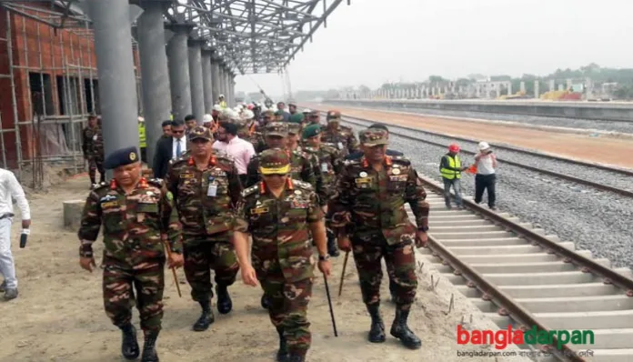 নড়াইলে রেলস্টেশন নির্মাণ কাজের অগ্রগতি পরিদর্শন করেন সেনাপ্রধান এস এম শফিউদ্দিন আহমেদ